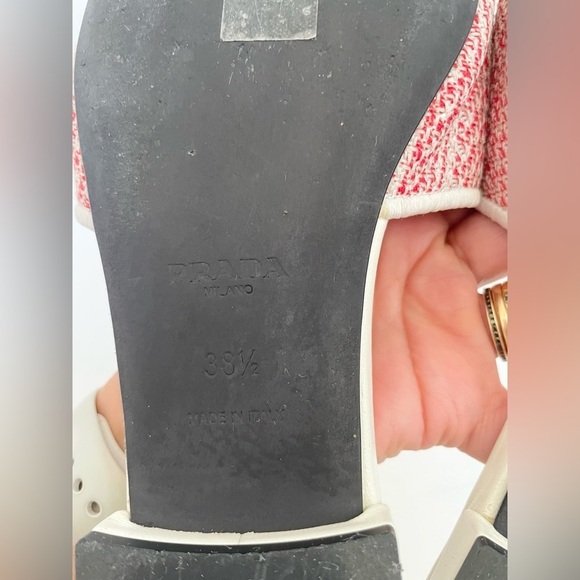 Prada Red White Jacquard canvas logo embroidered quilted leather sandals EU 38.5 - Picture 4 of 10